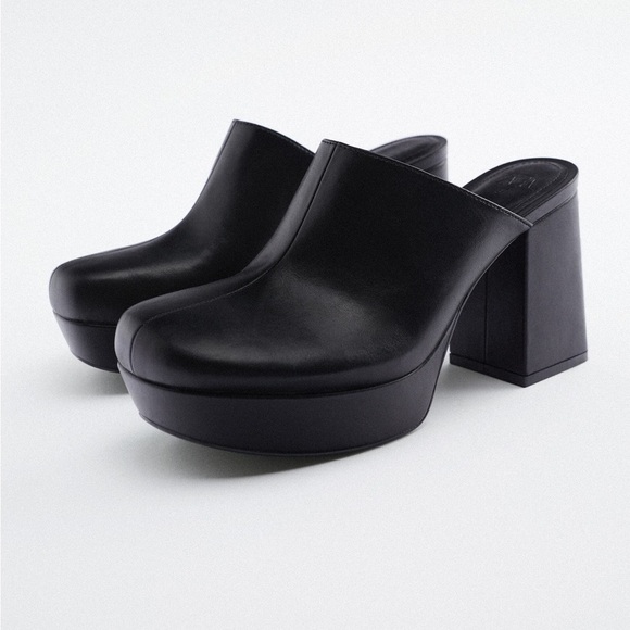 NWT. Zara Black Clogs with Block Heel and Platform. Size 11. - Picture 5 of 8